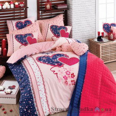 Комплект постельного белья Arya Ранфорс 200х220 см, Lovely (1 пододеяльник, 1 простынь, 2 наволочки), хлопок, рисунок-сердечки, розовый