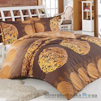 Комплект постельного белья Arya Ранфорс в коробке 160х230 см, Anemon (1 пододеяльник, 1 простынь, 1 наволочка), хлопок, рисунок-круги, коричневый