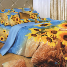 Комплект постельного белья Arya Сатин Печатное 160х220 см, Sun Flower (1 пододеяльник, 1 простынь, 2 наволочки), хлопок, рисунок цветы-ромашки, коричневый
