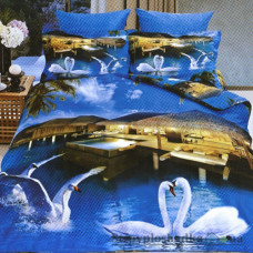 Комплект постельного белья Arya Сатин Печатное 3D 160х220 см, Maldives (1 пододеяльник, 1 простынь, 2 наволочки), хлопок, рисунок-птицы, голубой