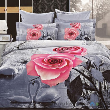 Комплект постельного белья Arya Сатин Печатное 3D 160х220 см, Snowy Sawan (1 пододеяльник, 1 простынь, 2 наволочки), хлопок, рисунок цветы-розы, серый