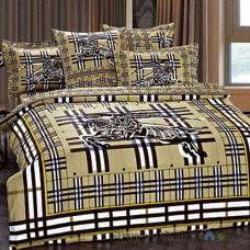 Комплект постельного белья Arya Сатин Печатное Fashion 200х220 см, Amadeo (1 пододеяльник, 1 простынь, 4 наволочки), хлопок, рисунок-клетка, коричневый