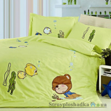 Комплект постельного белья Arya Сатин с вышивкой 160х220 см, Sea (пододеяльник, простынь, 2 наволочки), хлопок, рисунок-море, желтый