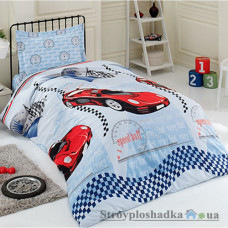 Комплект постельного белья Arya Ранфорс в коробке 160х230 см, Sport Car (пододеяльник, простынь, 1 наволочка), хлопок, рисунок-машина, голубой