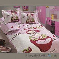 Комплект постельного белья Arya Сатин Печатный детский 100x150 см, Strawberry Baby (пододеяльник, простынь, 2 наволочки), хлопок, розовый с рисунком