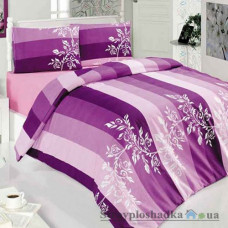 Комплект постельного белья Classi 145х210 см, Eylul (1 пододеяльник, 1 простынь, 2 наволочки), хлопок, рисунок-листья, фиолетовый