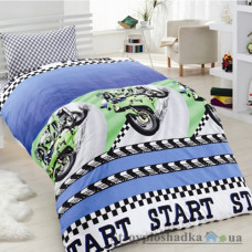 Комплект постельного белья Classi 160х215 см, Demorio (пододеяльник, простынь, 2 наволочки), бязь, рисунок-мотоцикл, голубой