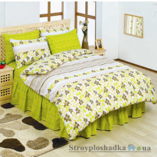 Комплект постельного белья Classi Бязь 160х215 см, Maurizia (пододеяльник, простынь, 2 наволочки), хлопок, рисунок-листья, зеленый