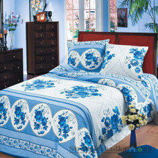 Комплект постільної білизни Miratex Top Dreams Cotton Гжель, 150х220 см, (підковдра, простирадло, 2 наволочки), синій, квіти