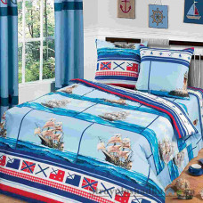 Комплект постельного белья Miratex Top Dreams Cotton Морские путешествия, 180х220 см, (пододеяльник, простынь, 2 наволочки), голубой, корабли