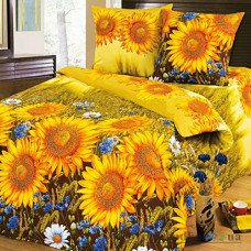 Комплект постельного белья Miratex Top Dreams Cotton Подсолнухи, 220х240 см, (2 пододеяльника, простынь, 2 наволочки), золотой, цветы