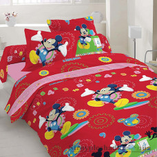 Комплект постельного белья Moka textile Микки Маус красный большой, 110х145 см, (пододеяльник, простынь, наволочка), бязь люкс