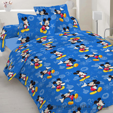 Комплект постельного белья Moka textile Микки Маус синий, 110х145 см, (пододеяльник, простынь, наволочка), бязь люкс