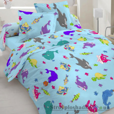 Комплект постельного белья Moka textile Морские зверюшки на голубом, 110х145 см, (пододеяльник, простынь, наволочка), бязь