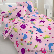 Комплект постельного белья Moka textile Морские зверюшки на розовом, 110х145 см, (пододеяльник, простынь, наволочка), бязь люкс