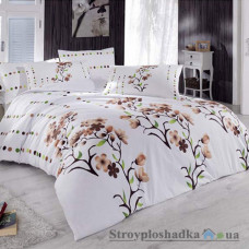 Комплект постельного белья Ortum 160х210 см, Ece (пододеяльник, простынь, 2 наволочки), хлопок, рисунок-цветы, коричневый