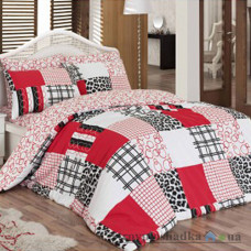 Комплект постельного белья Ortum 200х220 см, Pachwork (пододеяльник, простынь, 2 наволочки), хлопок, рисунок-квадраты, красный