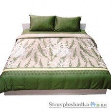 Комплект постельного белья Руно 1.137К 40-0669-50 Khaki (1 пододеяльник, 1 простынь, 2 наволочки), хлопок, рисунок-листья, зеленый