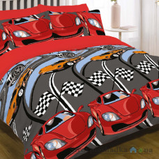 Комплект постельного белья Viluta 12124, 150x214 см (1 пододеяльник, 1 простынь, 1 наволочка), платинум, рисунок-машина, красный