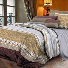 Комплект постельного белья Viluta 12649, 240x220 см (2 пододеяльника, 1 простынь, 2 наволочки), платинум, рисунок-полосы, коричневый