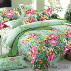 Комплект постельного белья Viluta 2006, 240x220 см (1 пододеяльник, 1 простынь, 2 наволочки), платинум, рисунок-цветы, зеленый