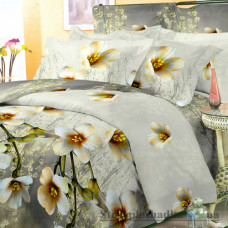 Комплект постельного белья Viluta 2021, 145x214 см (1 пододеяльник, 1 простынь, 2 наволочки), платинум, рисунок-цветы, серый
