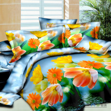Комплект постельного белья Viluta 9950, 240x220 см (1 пододеяльник, 1 простынь, 2 наволочки), платинум, рисунок-цветы, синий