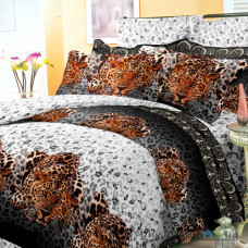 Комплект постельного белья Viluta 126, 240x220 см (2 пододеяльника, 1 простынь, 2 наволочки), поплин, рисунок-леопард, коричневый