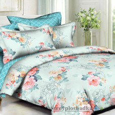 Комплект постельного белья Viluta 1642, 240x220 см (1 пододеяльник, 1 простынь, 2 наволочки), поплин, рисунок-цветы, синий