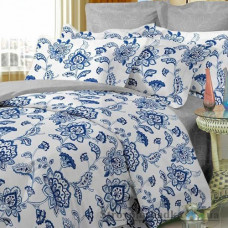 Комплект постельного белья Viluta 1644, 145x214 см (1 пододеяльник, 1 простынь, 2 наволочки), поплин, рисунок-цветы, синий