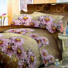 Комплект постельного белья Viluta 27, 145x214 см (1 пододеяльник, 1 простынь, 2 наволочки), поплин, рисунок-цветы, коричневый