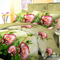 Комплект постельного белья Viluta 3, 145x214 см (1 пододеяльник, 1 простынь, 2 наволочки), поплин, рисунок-цветы, зеленый