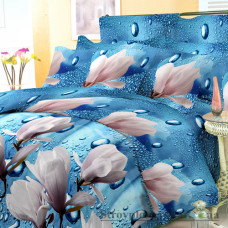 Комплект постільної білизни Viluta 3191, 240x220 см (2 підковдри, 1 простирадло, 2 наволочки), поплін, малюнок-квіти, синій