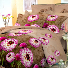 Комплект постельного белья Viluta 93, 240x220 см (2 пододеяльника, 1 простынь, 2 наволочки), поплин, рисунок-цветы, коричневый