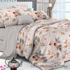 Комплект постельного белья Viluta 17129, 145x214 см (1 пододеяльник, 1 простынь, 2 наволочки), ранфорс, рисунок-цветы, серый