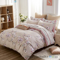 Комплект постельного белья Viluta 17174, 240x220 см (2 пододеяльника, 1 простынь, 2 наволочки), ранфорс, рисунок-цветы, бежевый