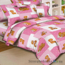 Комплект постельного белья Viluta 3555, 150x214 см (1 пододеяльник, 1 простынь, 1 наволочка), ранфорс, рисунок-мишки, розовый