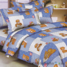 Комплект постельного белья Viluta 3555, 150x214 см (1 пододеяльник, 1 простынь, 1 наволочка), ранфорс, рисунок-мишки, синий