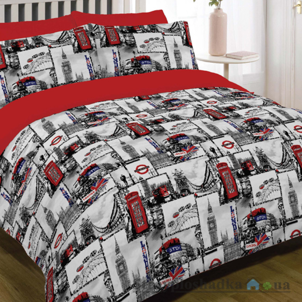 Комплект постельного белья Viluta 9788, 200x220 см (1 пододеяльник, 1 простынь, 2 наволочки), ранфорс, рисунок-великобритания, красный