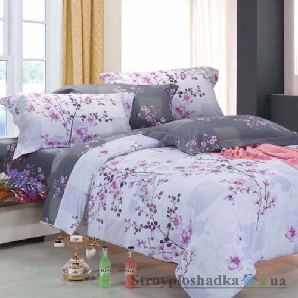 Комплект постельного белья Viluta 9813, 145x214 см (1 пододеяльник, 1 простынь, 2 наволочки), ранфорс, рисунок-цветы, фиолетовый