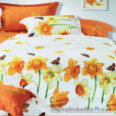 Комплект постельного белья Viluta Нарцисс, 240x220 см (2 пододеяльника, 1 простынь, 2 наволочки), ранфорс, рисунок-цветы, оранжевый