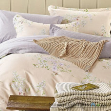Комплект постельного белья Viluta 104, 145x214 см (1 пододеяльник, 1 простынь, 2 наволочки), сатин-твил, рисунок-цветы, бежевый