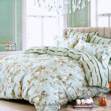 Комплект постельного белья Viluta 105, 240x220 см (2 пододеяльника, 1 простынь, 2 наволочки), сатин-твил, рисунок-цветы, зеленый