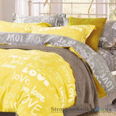 Комплект постельного белья Viluta 107, 240x220 см (2 пододеяльника, 1 простынь, 2 наволочки), сатин-твил, рисунок-надписи, желтый