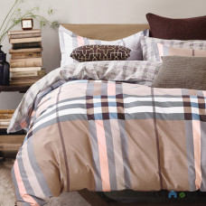 Комплект постельного белья Viluta 127, 200x220 см (1 пододеяльник, 1 простынь, 2 наволочки), сатин-твил, рисунок-полосы, коричневый