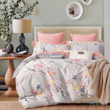 Комплект постельного белья Viluta 154, 200x220 см (1 пододеяльник, 1 простынь, 2 наволочки), сатин-твил, рисунок-цветы, серый