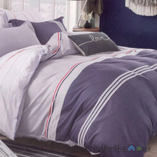 Комплект постельного белья Viluta 196, 240x220 см (2 пододеяльника, 1 простынь, 2 наволочки), сатин-твил, рисунок-полосы, синий