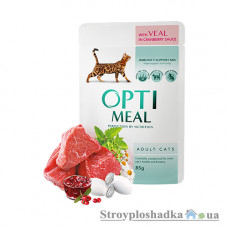 Консерва премиум корм для кошек Optimeal, 85 г, взрослые, с телятиной в клюквенном соусе