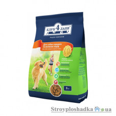 Сухой эконом корм для собак Club 4 Paws, для средних и крупных пород, 3 кг