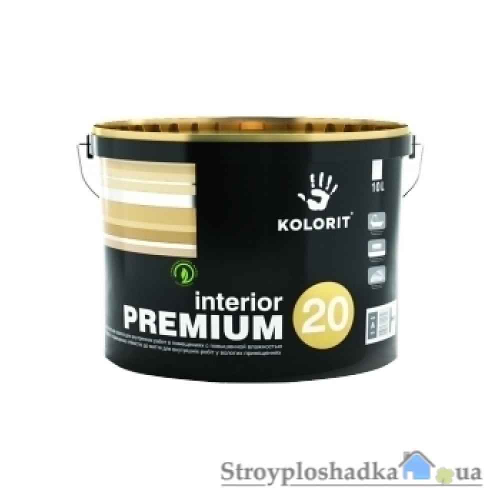 Акриловая краска интерьерная Kolorit Interior Premium 20, белая, 5 л
